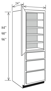 BBCD1896: Kitchen Base Utility Cabinet with Drawers, 18"w x 96"h x 24"d