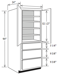 BBCD2496: Kitchen Base Utility Cabinet with Drawers, 24"w x 96"h x 24"d