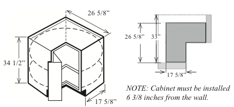 BLS33: Kitchen Corner Base Cabinet (Lazy Susan), 34 1/2"w x 33" along wall