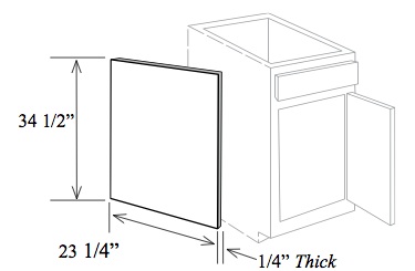 EPS1_: End Panel Skin for Base Cabinet, 23-1/4"W x 34-1/2"H x 1/4" Thick