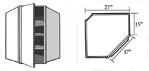 WCR2742: Kitchen Corner Diagonal Wall Cabinet, 42"h x 27" along Wall