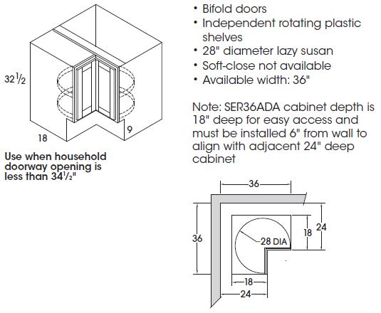 York Base Susan Easy Reach (36" along wall x 32.5"H x 24"D), 9" ADA-compliant toekick *Special Order